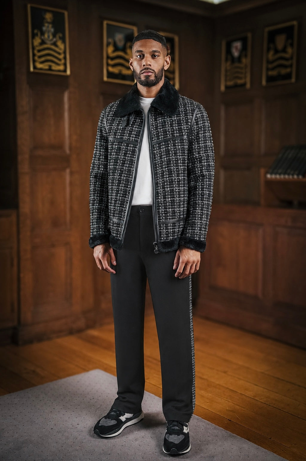 SAUMUR TWEED/LEATHER AVIATOR JACKET