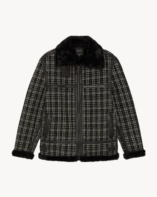 SAUMUR TWEED/LEATHER AVIATOR JACKET