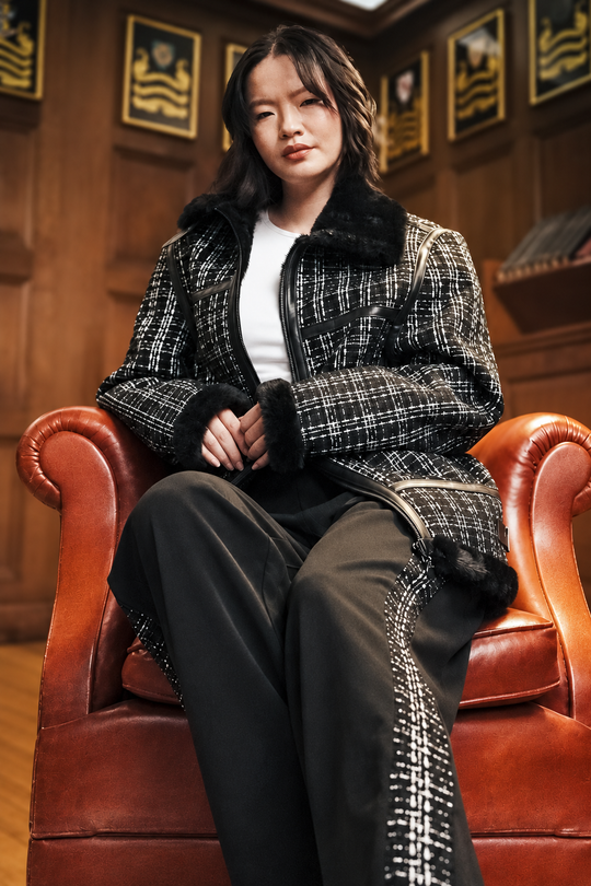 SAUMUR TWEED/LEATHER AVIATOR JACKET