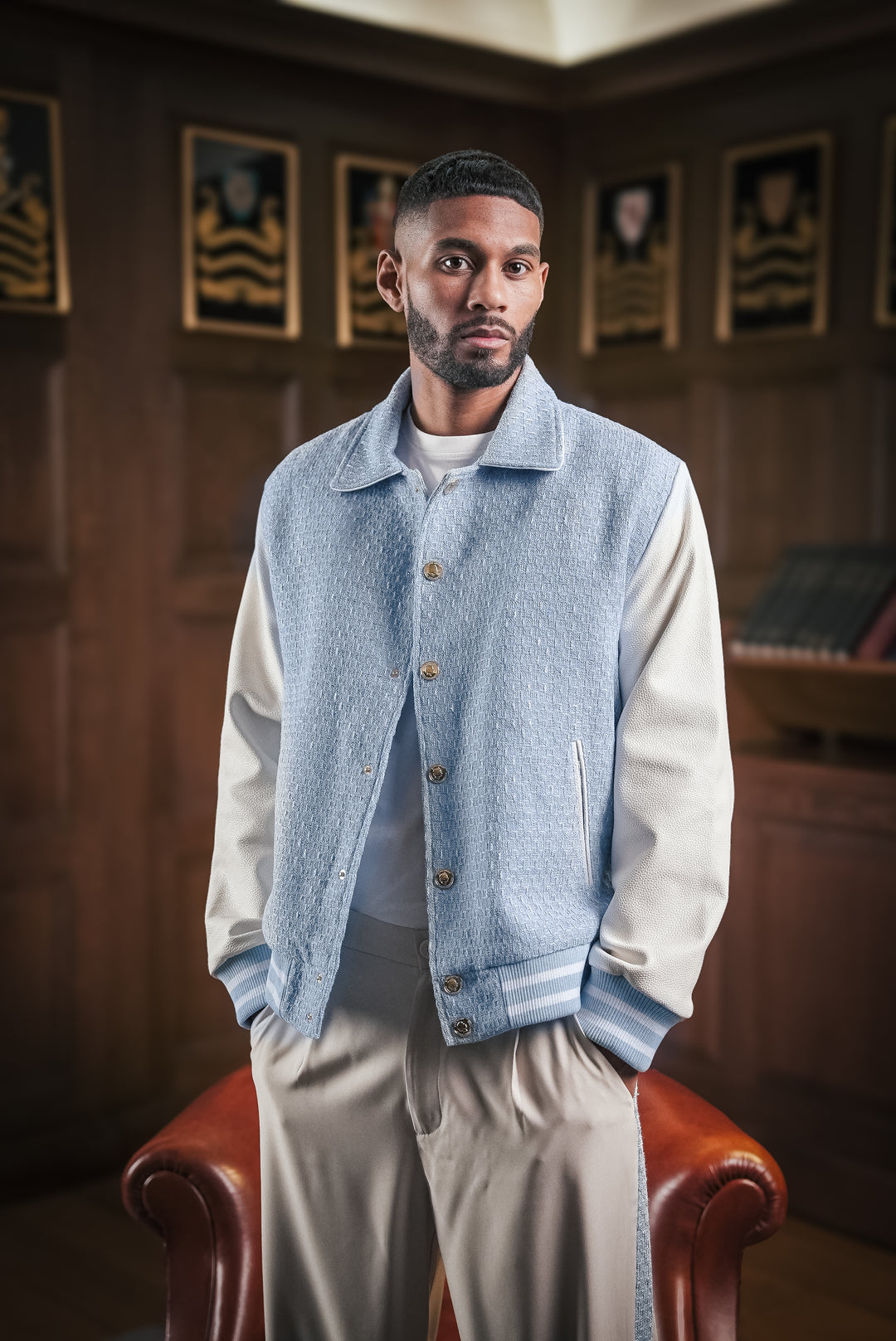 DARBY TWEED/LEATHER VARSITY