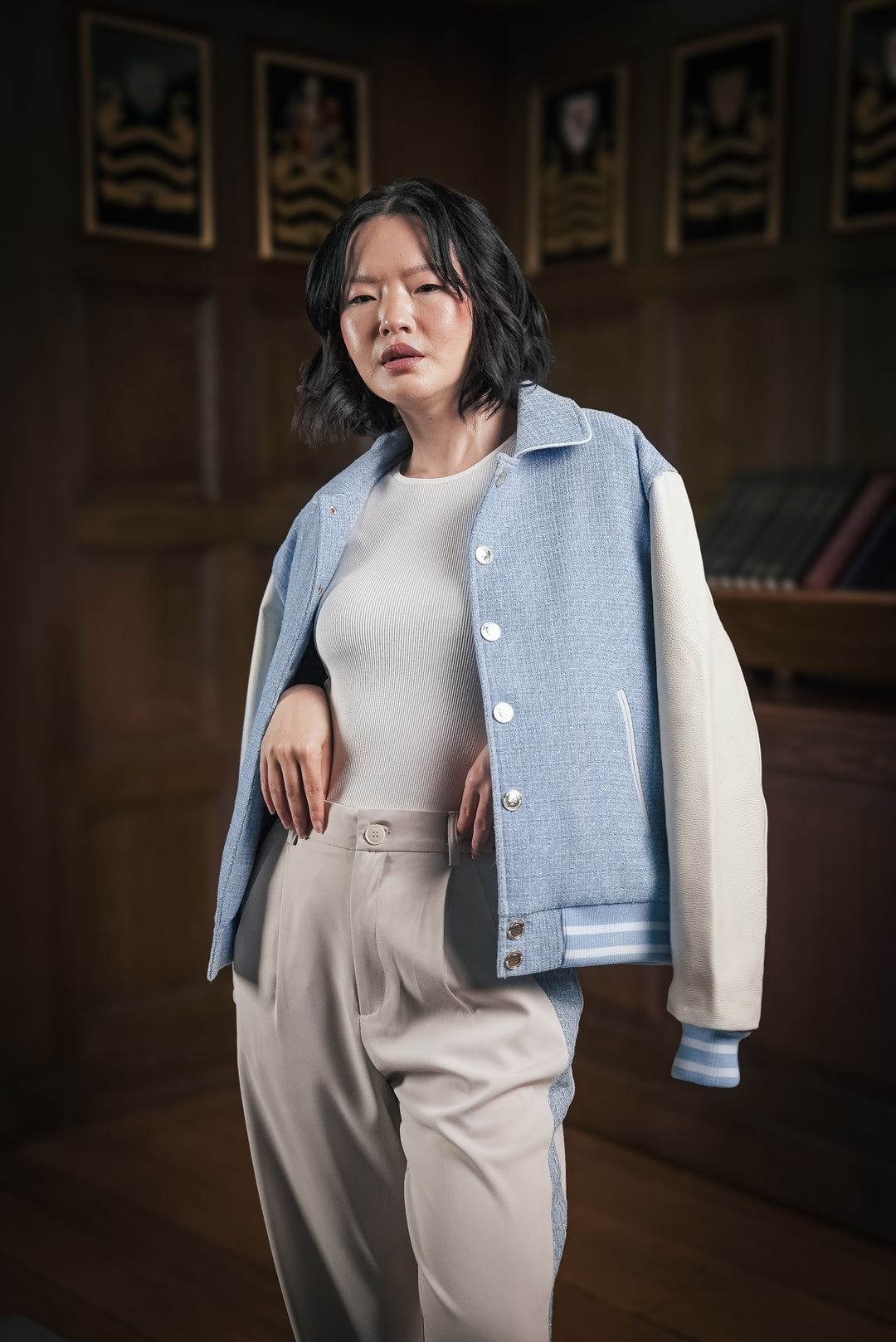 DARBY TWEED/LEATHER VARSITY