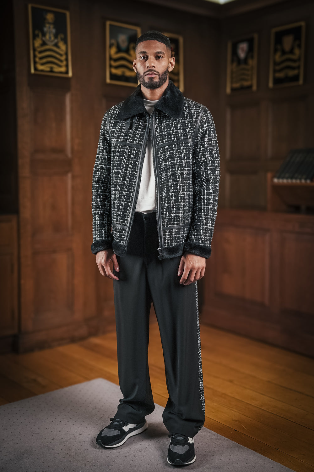 SAUMUR TWEED/LEATHER AVIATOR JACKET