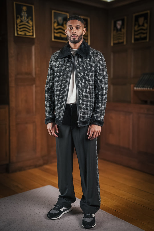 SAUMUR TWEED/LEATHER AVIATOR JACKET