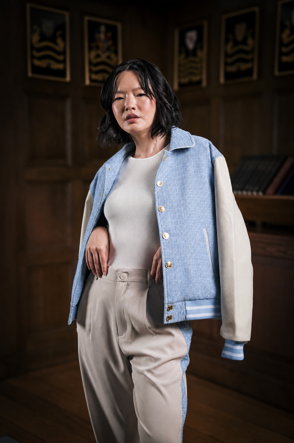DARBY TWEED/LEATHER VARSITY