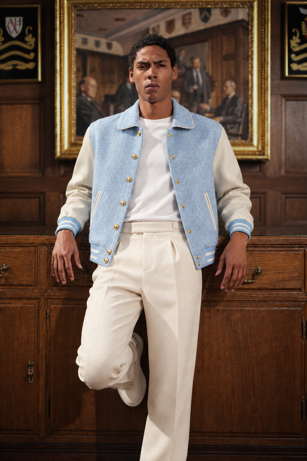 DARBY TWEED/LEATHER VARSITY
