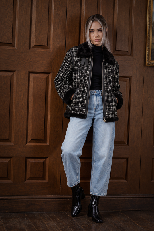 SAUMUR TWEED/LEATHER AVIATOR JACKET