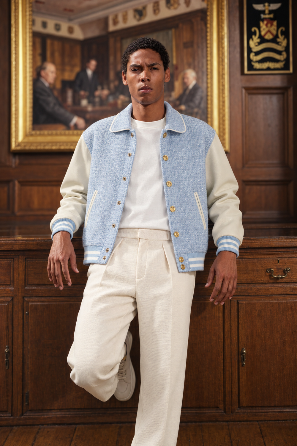 DARBY TWEED/LEATHER VARSITY