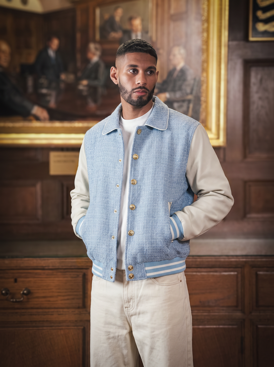 DARBY TWEED/LEATHER VARSITY