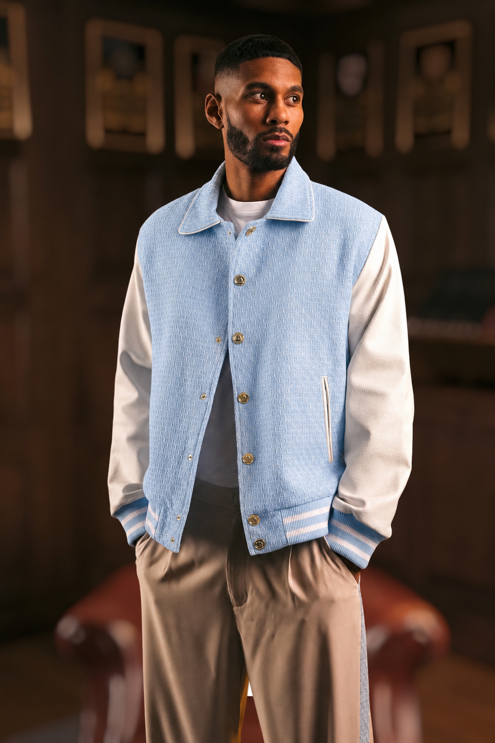 DARBY TWEED/LEATHER VARSITY