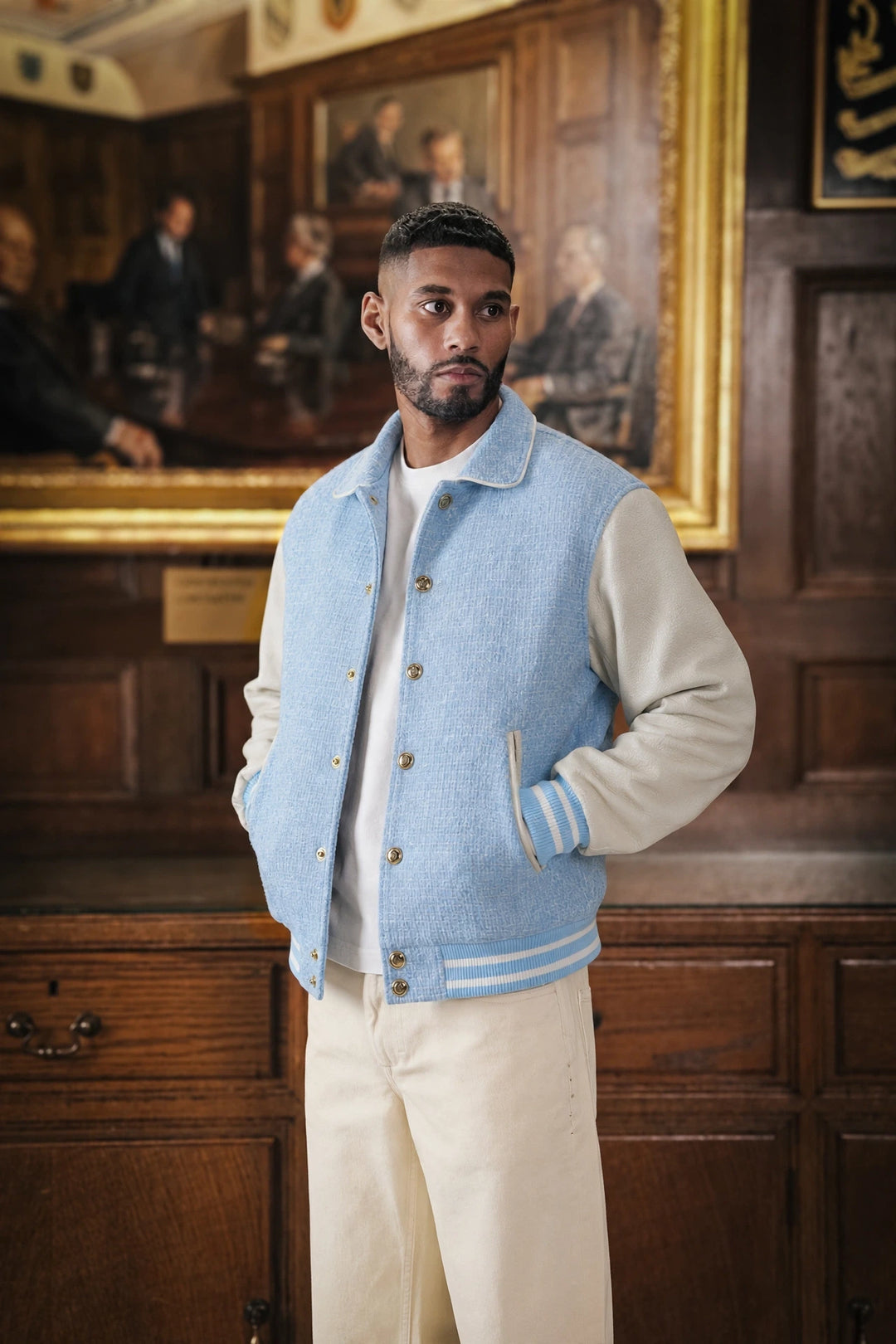 DARBY TWEED/LEATHER VARSITY