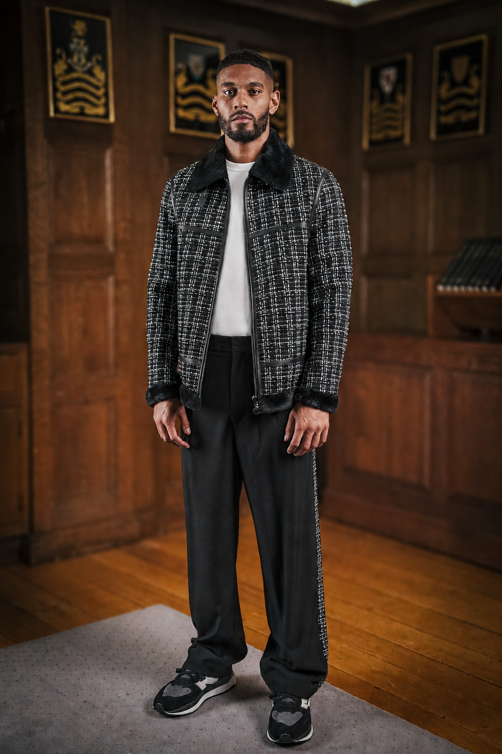 SAUMUR TWEED/LEATHER AVIATOR JACKET